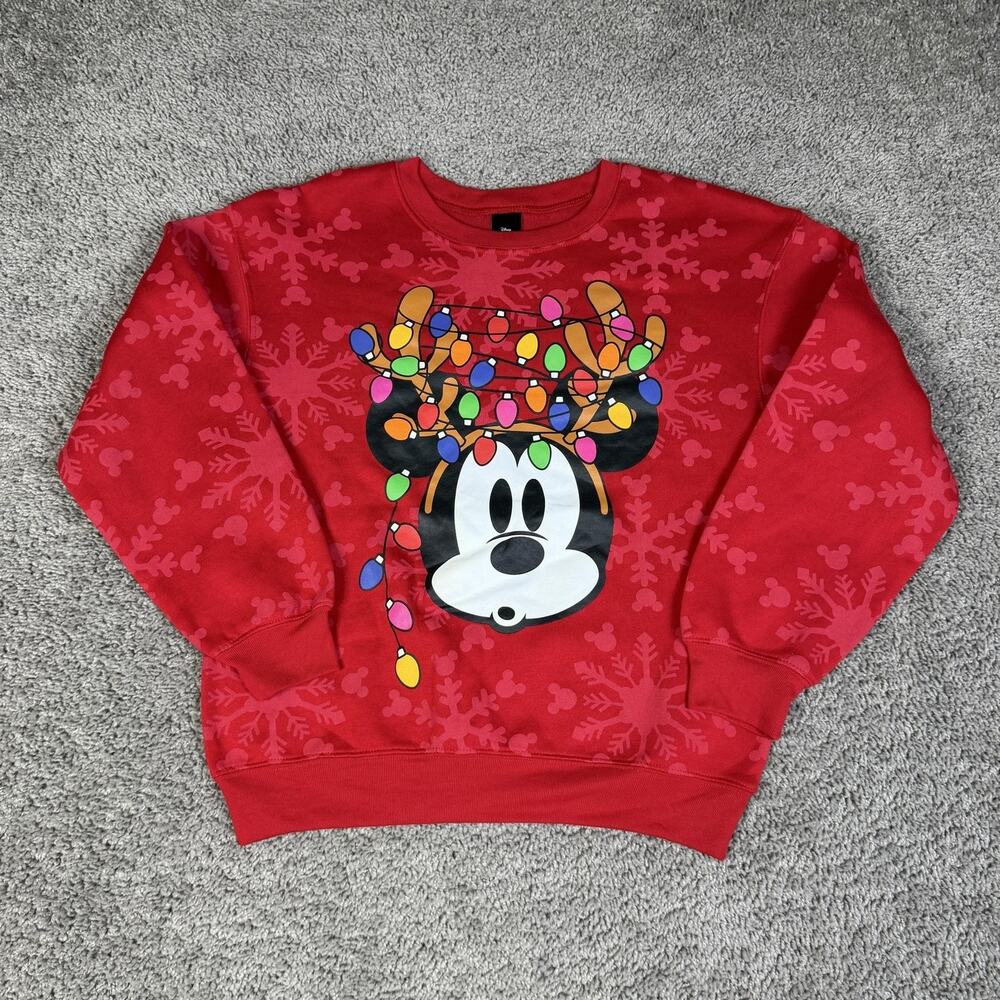 Disney Sweatshirt Teens S (3-5) Red Mickey Mouse Christmas Fleece Pullover